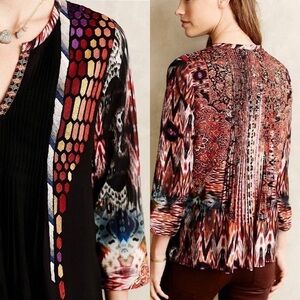 ANTHROPOLOGIE-RANNA Gill Spectral Blouse Pleated Embroidered Blouse (Size:Small)